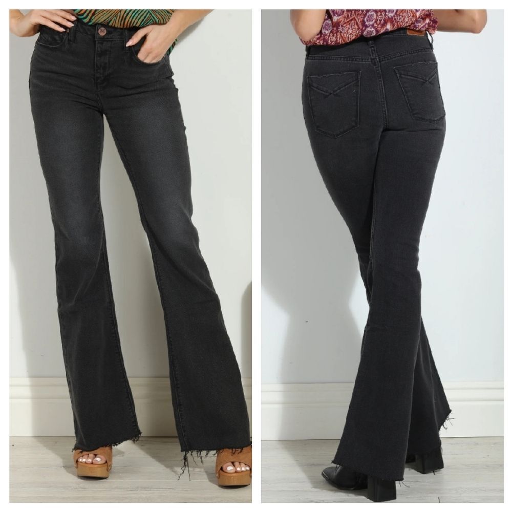 GUC Black Raw Hem Unpublished Flare Jeans